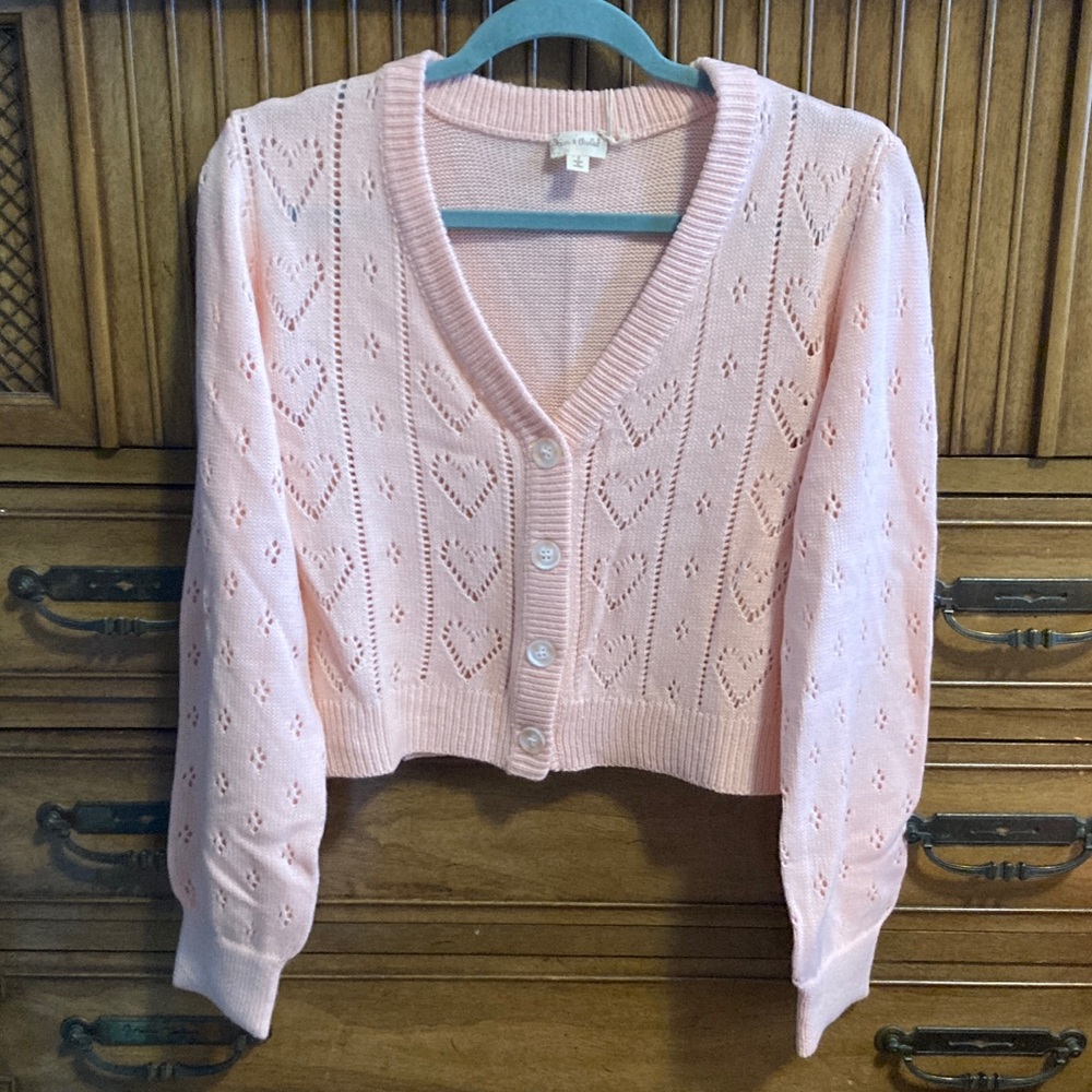 Hem & Thread Pink Heart Knit Cardigan